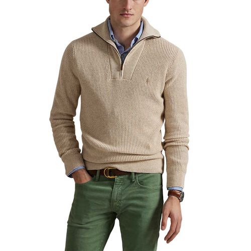 Polo Ralph Lauren Waffle Wool-Cotton Quarter-Zip Sweater